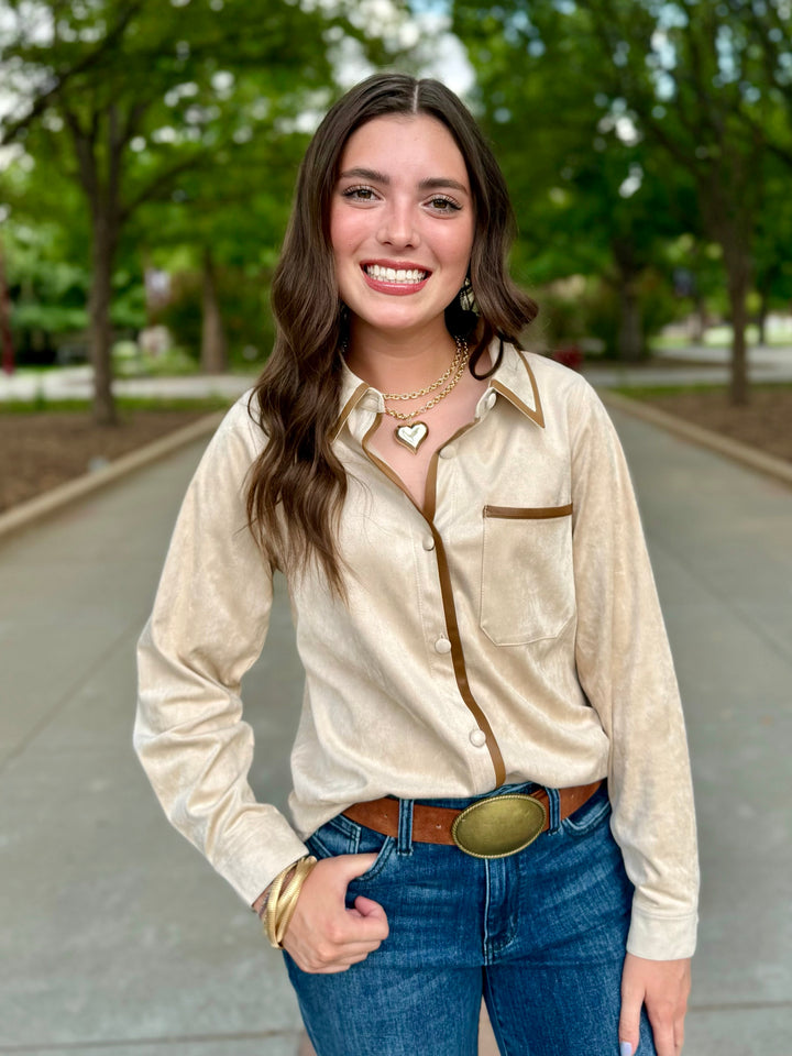 Ivory Out West Suede Long Sleeve Top