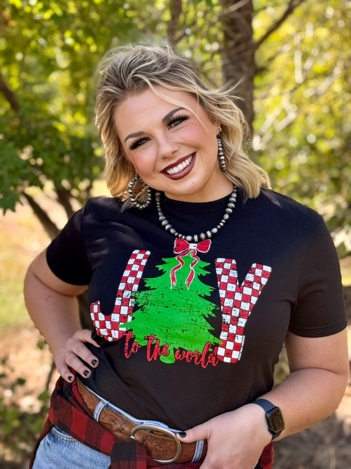 Joy to the World Checkered Tee by Texas True Threads