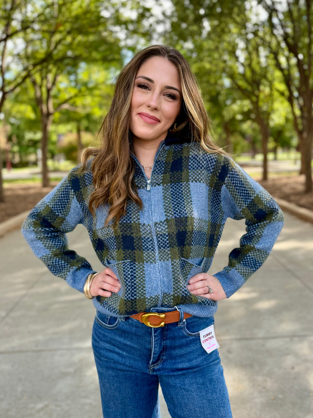 Blue Ridge Check Zip Up Sweater