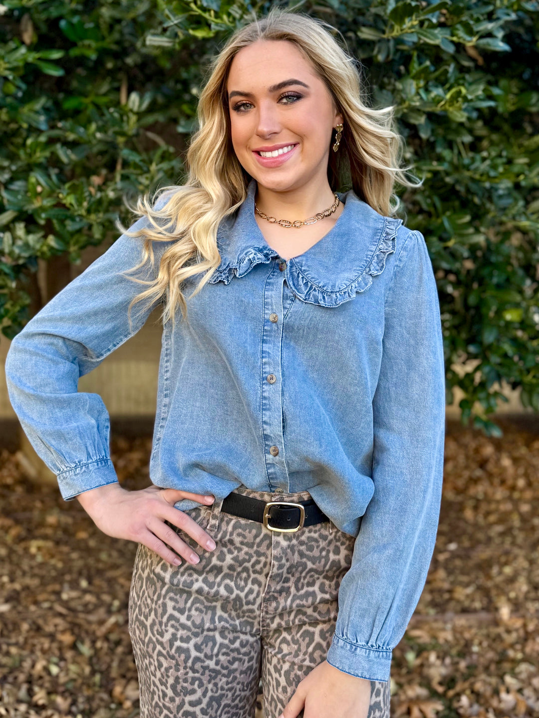 Chambray Charm Collared Top