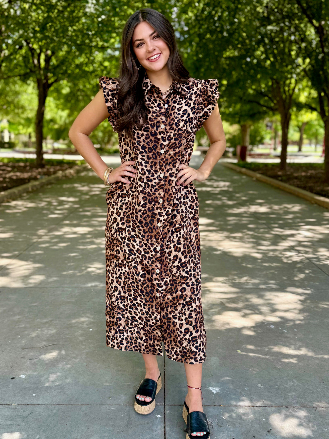 Downtown Leopard Midi Dress