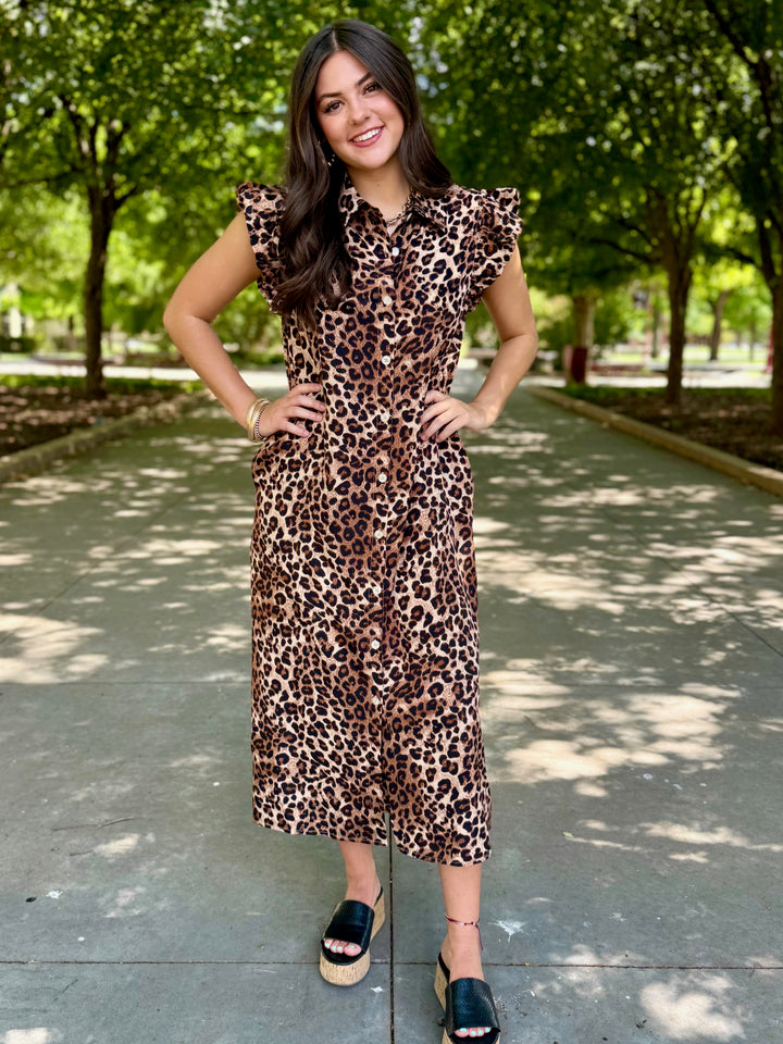 Downtown Leopard Midi Dress