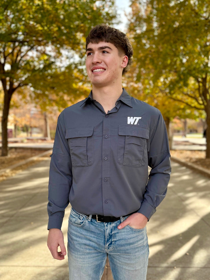 Slant WT Long Sleeve Fishing Shirt - White Embroidery