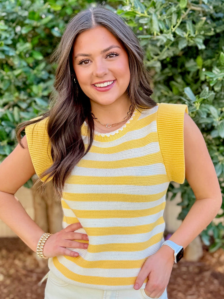 Sunny Stripes Yellow Ruffle Sleeve Sweater