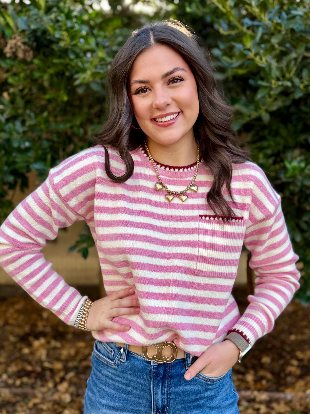 Sugar and Stripes Pink Sweater