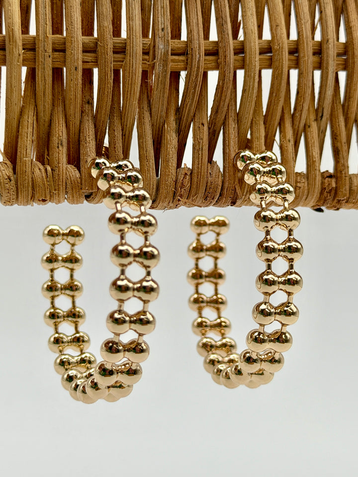 Sandra Double Beaded Gold Hoops