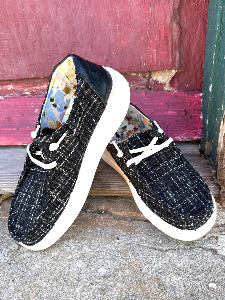Dashing Plaid Black Tweed Slip On by Corkys