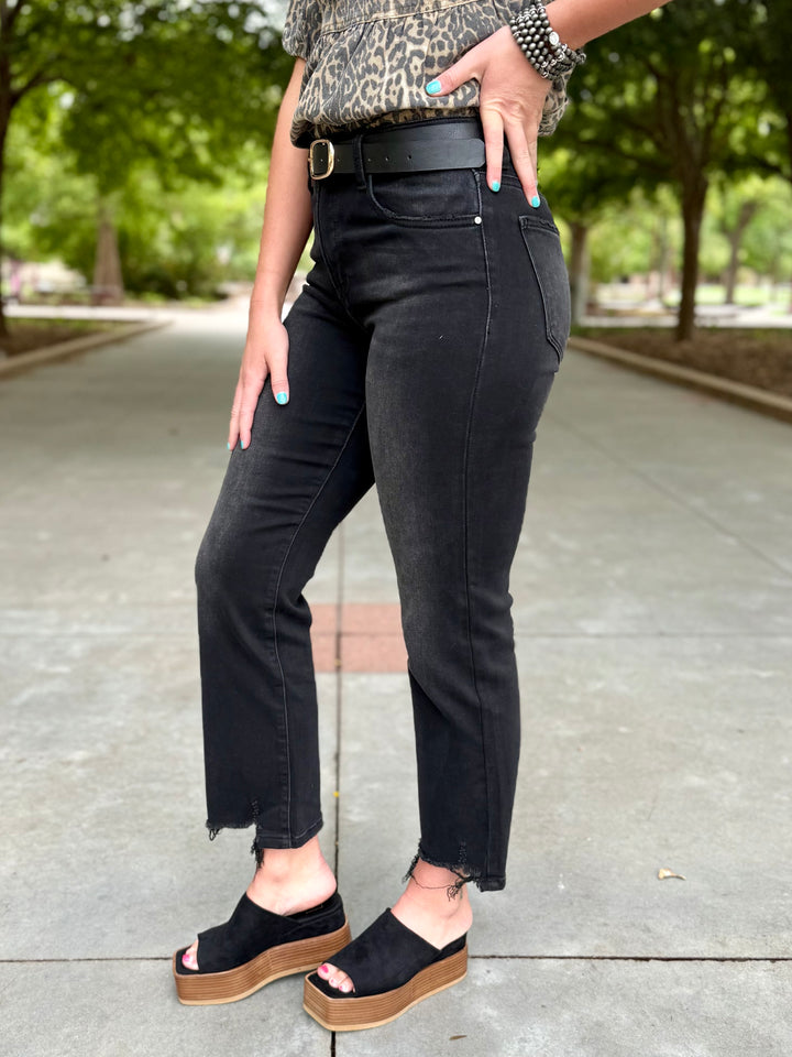 Paige High Rise Black Straight Jean by Risen