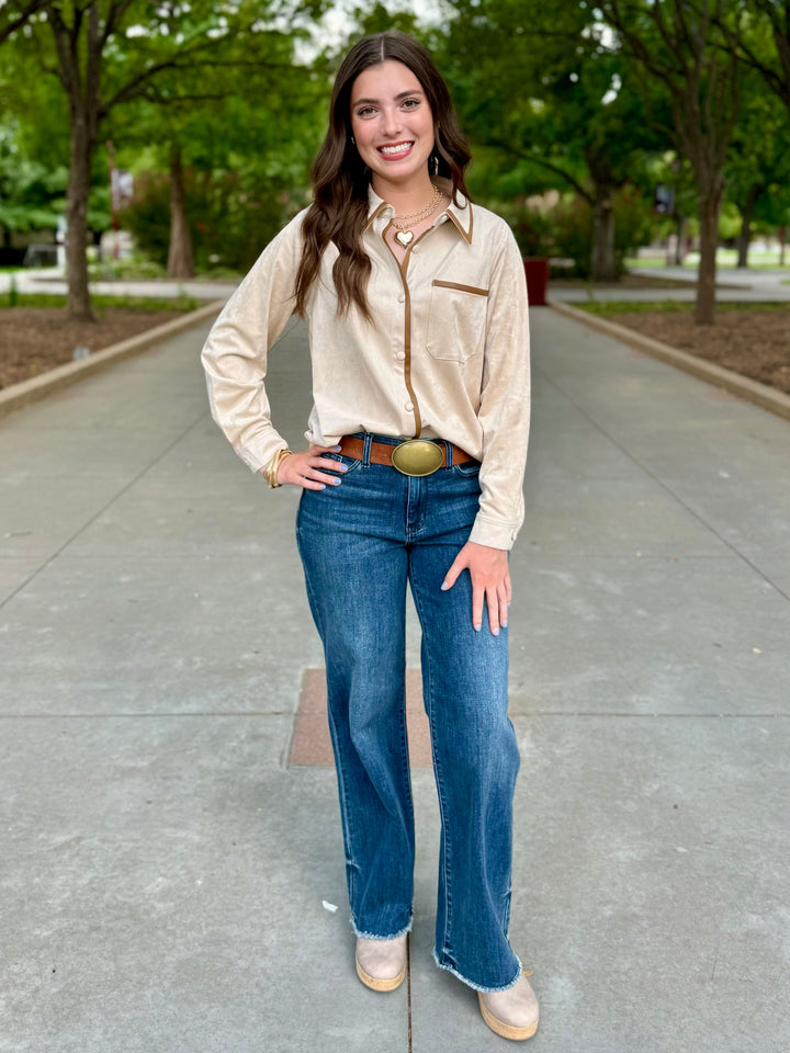 Ivory Out West Suede Long Sleeve Top