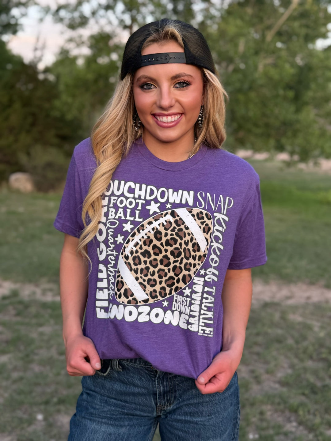 Leopard Football with Scattered Words Tee