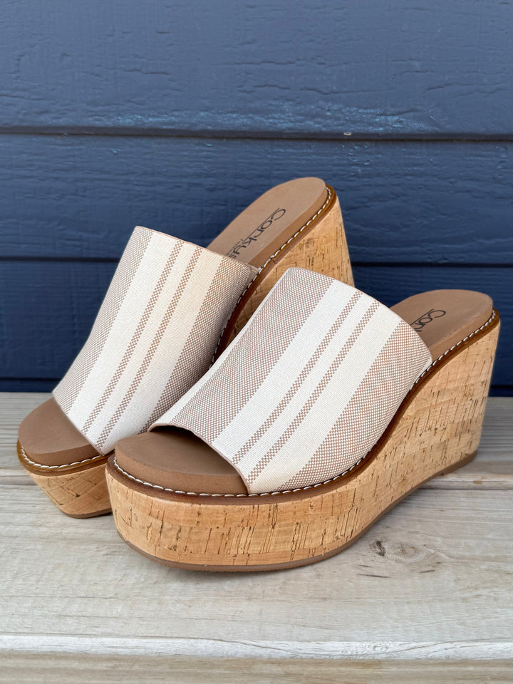 Mugshot Tan Natural Stripe Slip On Wedge by Corkys