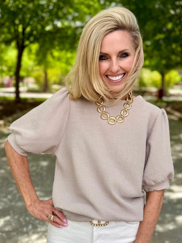 Go To Taupe Puff Sleeve Top
