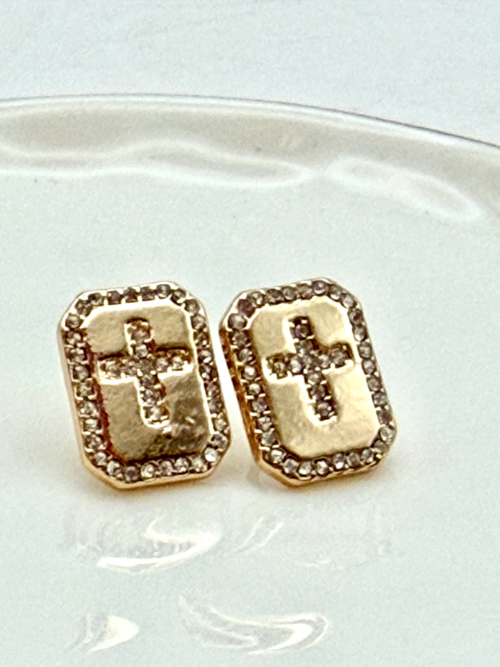 Rylee Rhinestone Cross Earrings