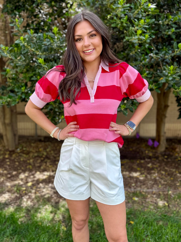 Sweet On Stripes V-Neck Top