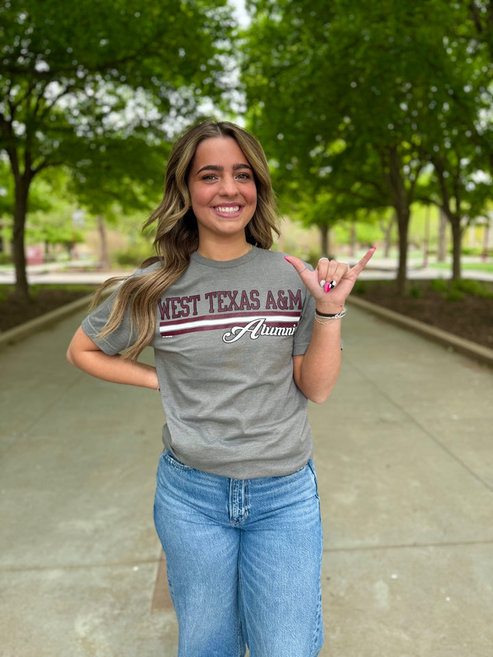 Grey West Texas A&M Alumni Script Tee