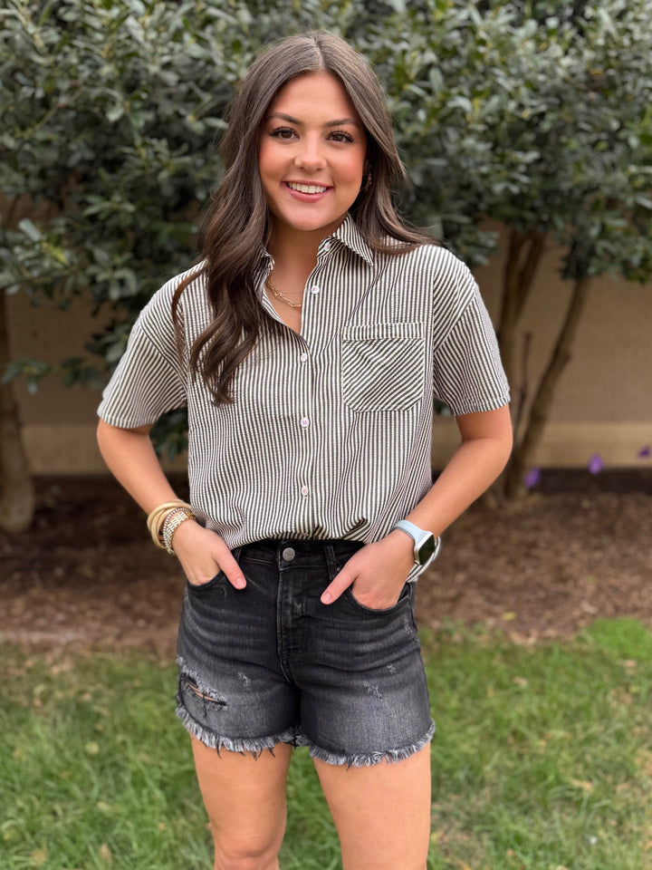 Finley High Rise Raw Hem Distressed Shorts by Risen