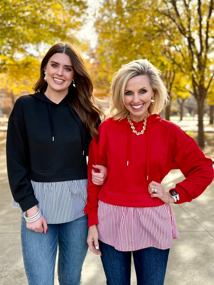 Hushed Stripes Textured Hoodie