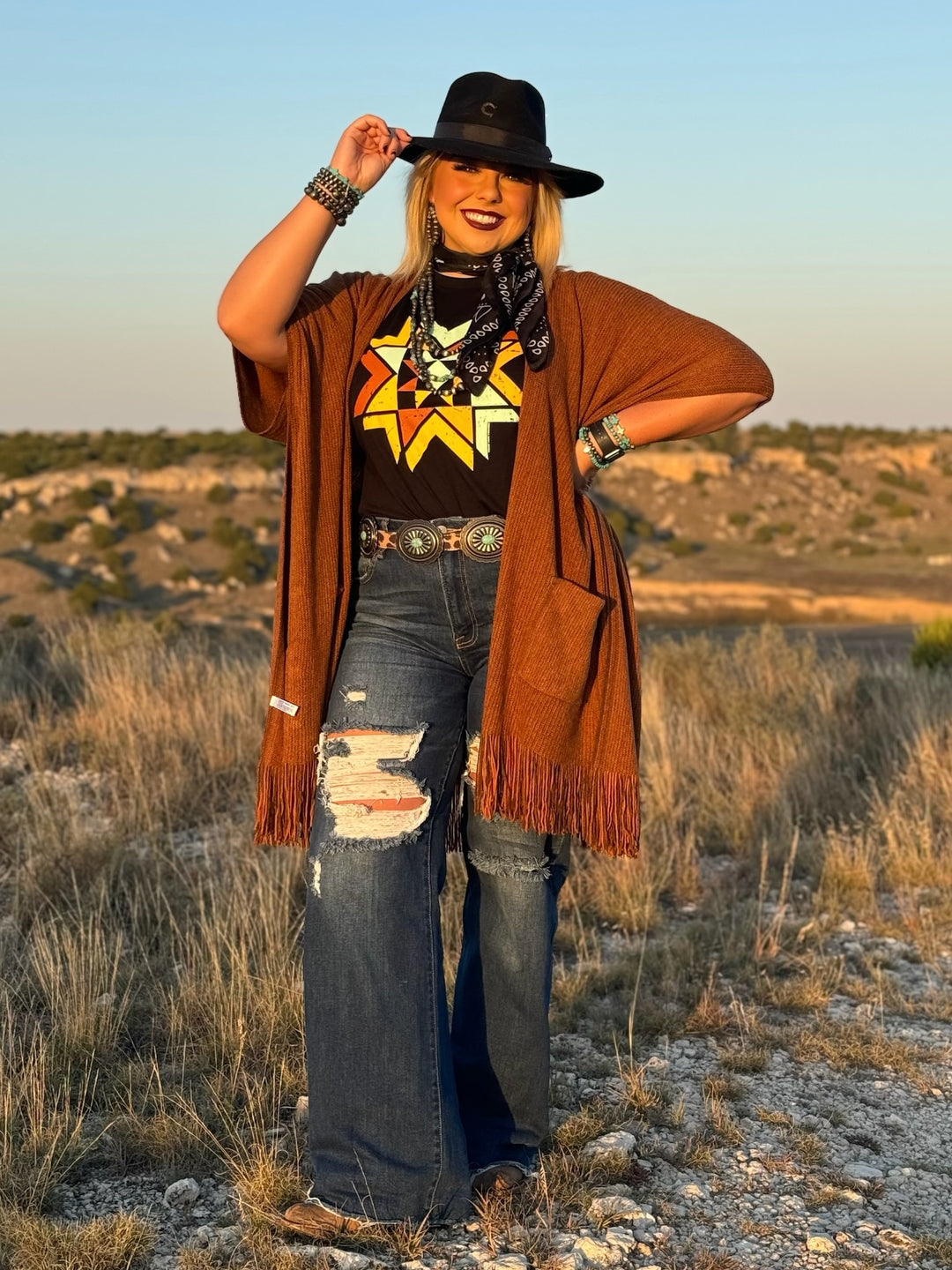 Quilted Aztec in Multicolor Ink Short Sleeve Tee by Texas True Threads