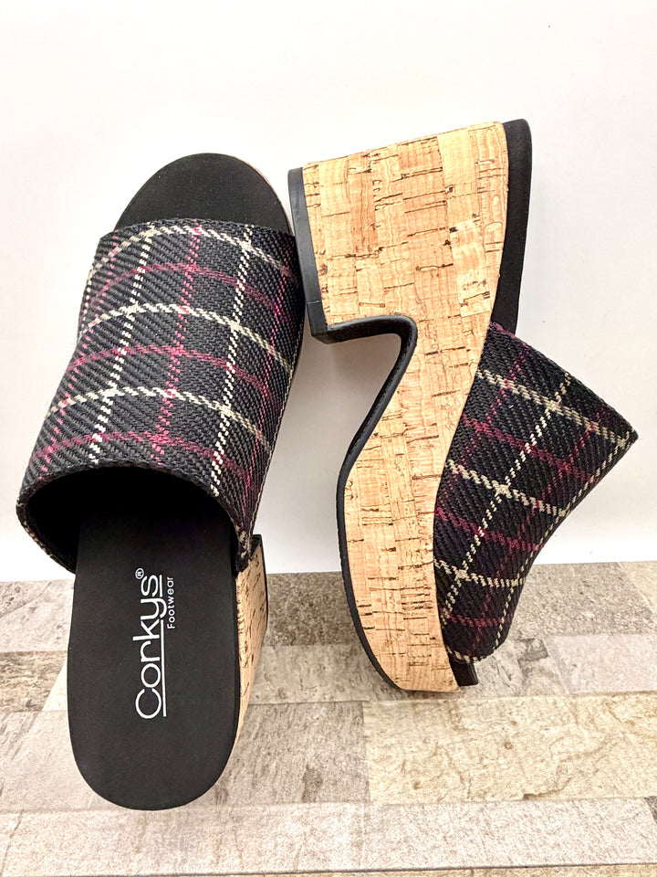 Totally Buggin Black Plaid Heel by Corkys