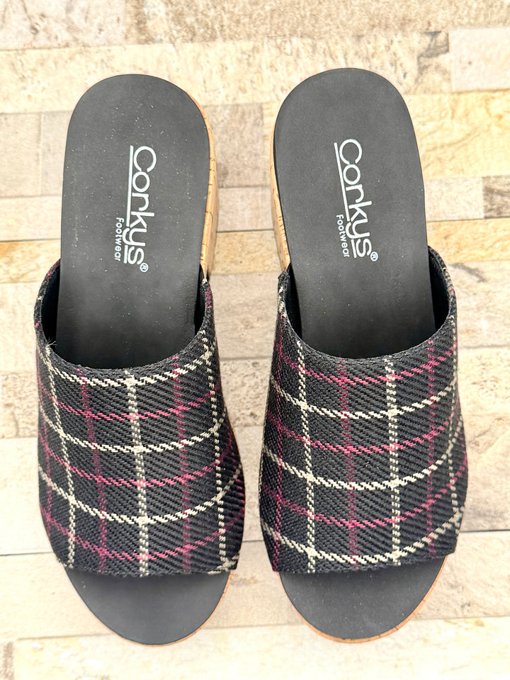 Totally Buggin Black Plaid Heel by Corkys