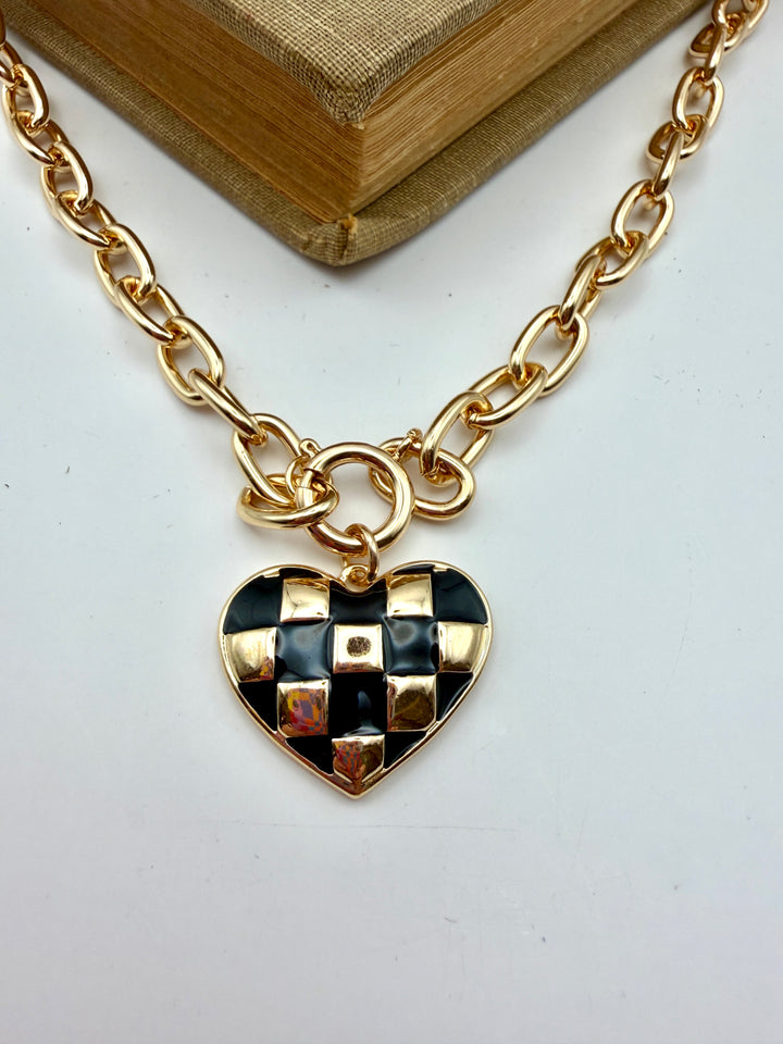 Heart of Gold Check Necklace