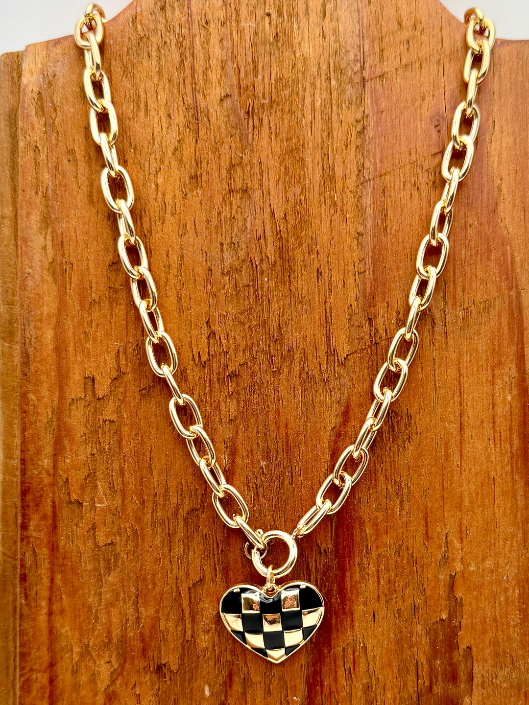 Heart of Gold Check Necklace