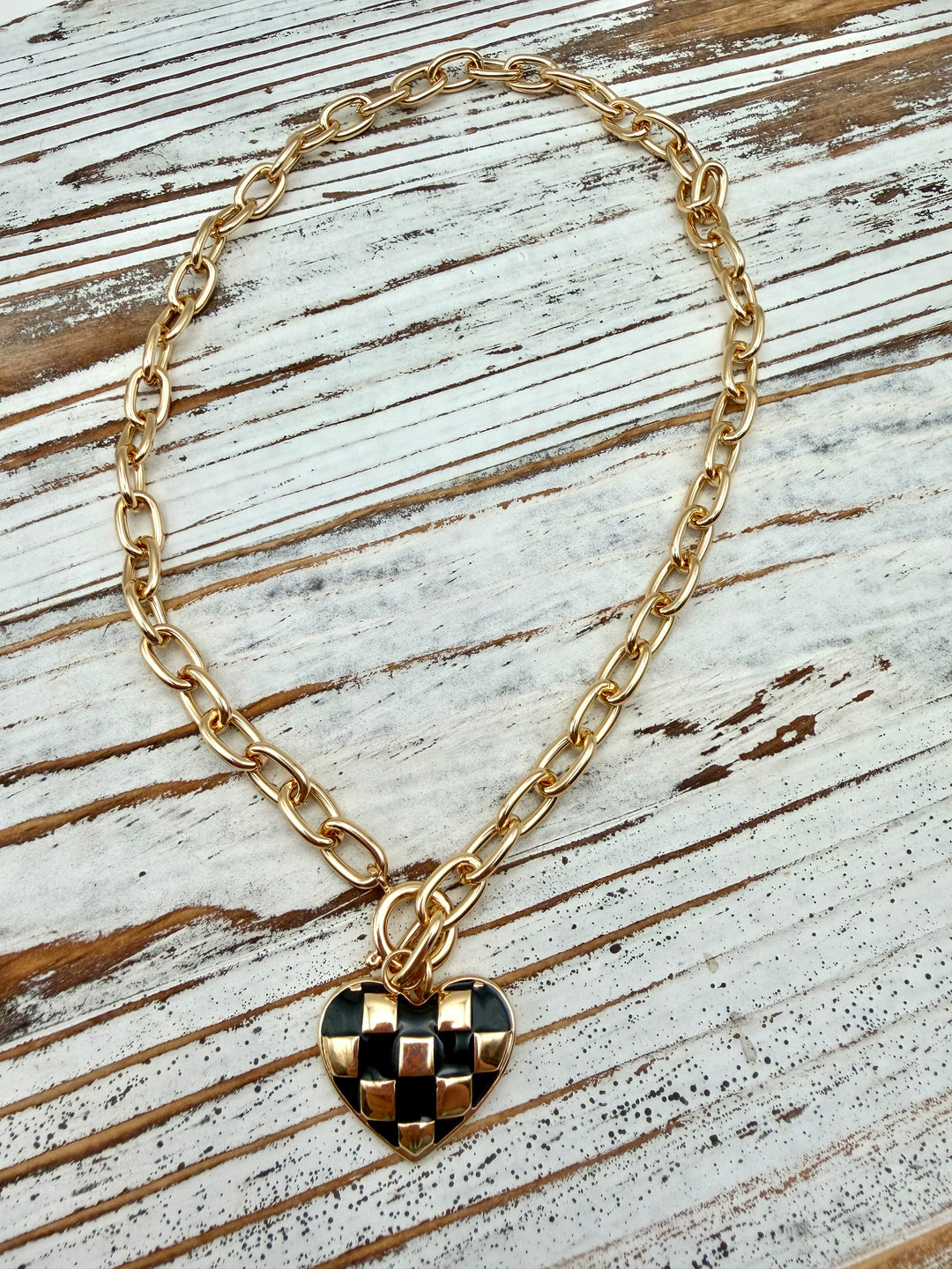 Heart of Gold Check Necklace