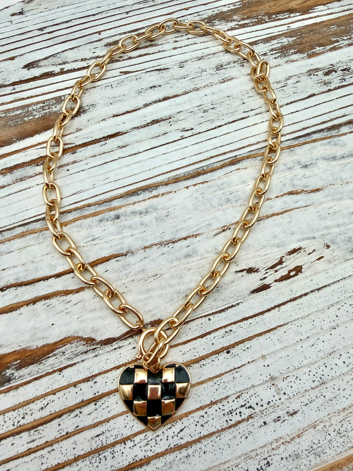 Heart of Gold Check Necklace