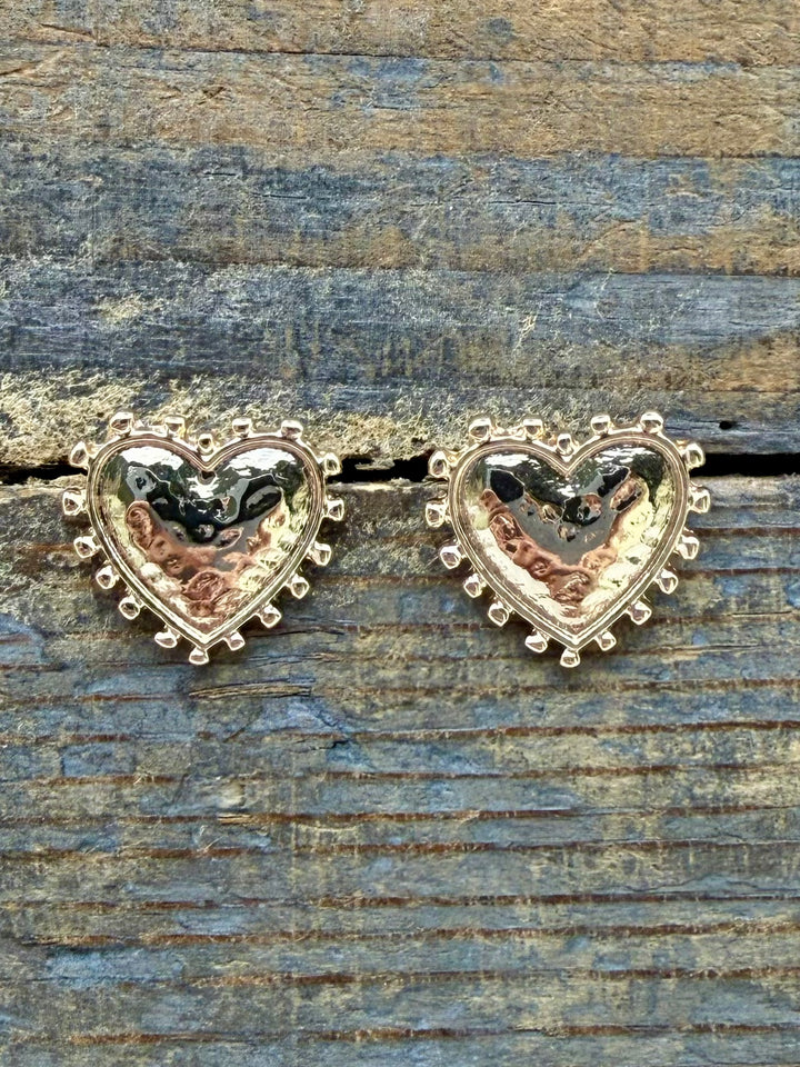 Gold Hammered Heart Studs