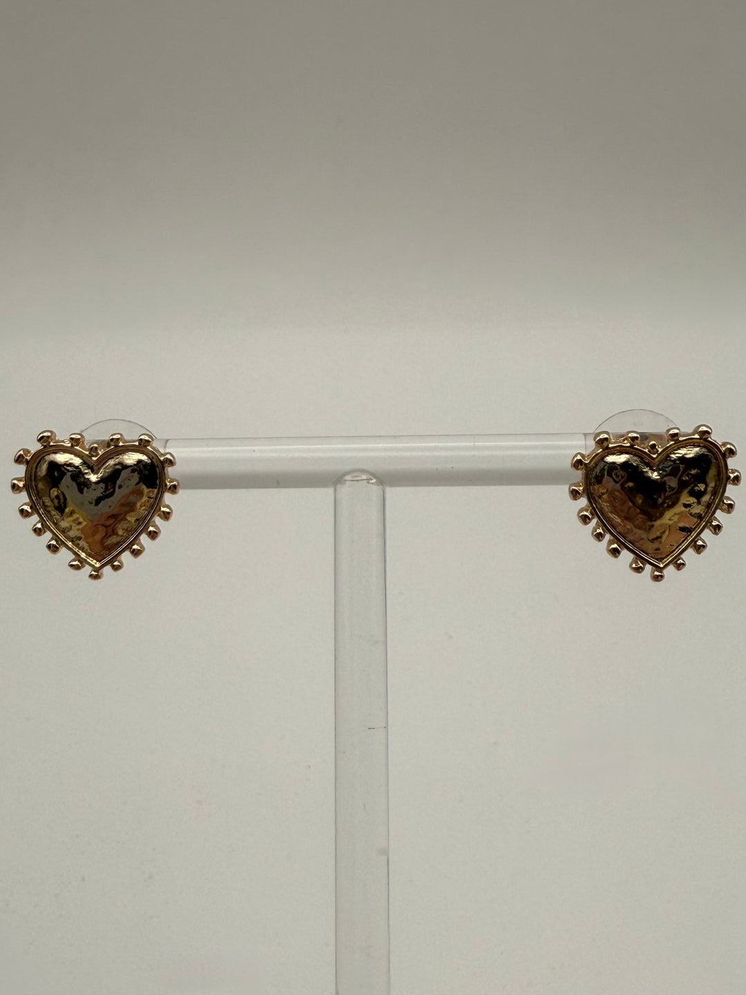 Gold Hammered Heart Studs