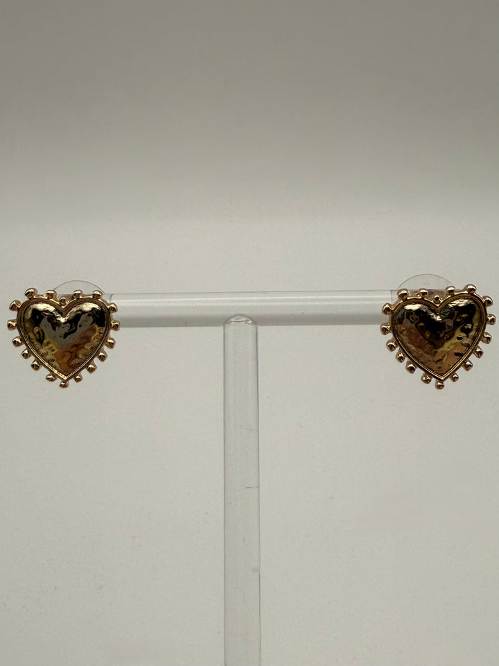 Gold Hammered Heart Studs
