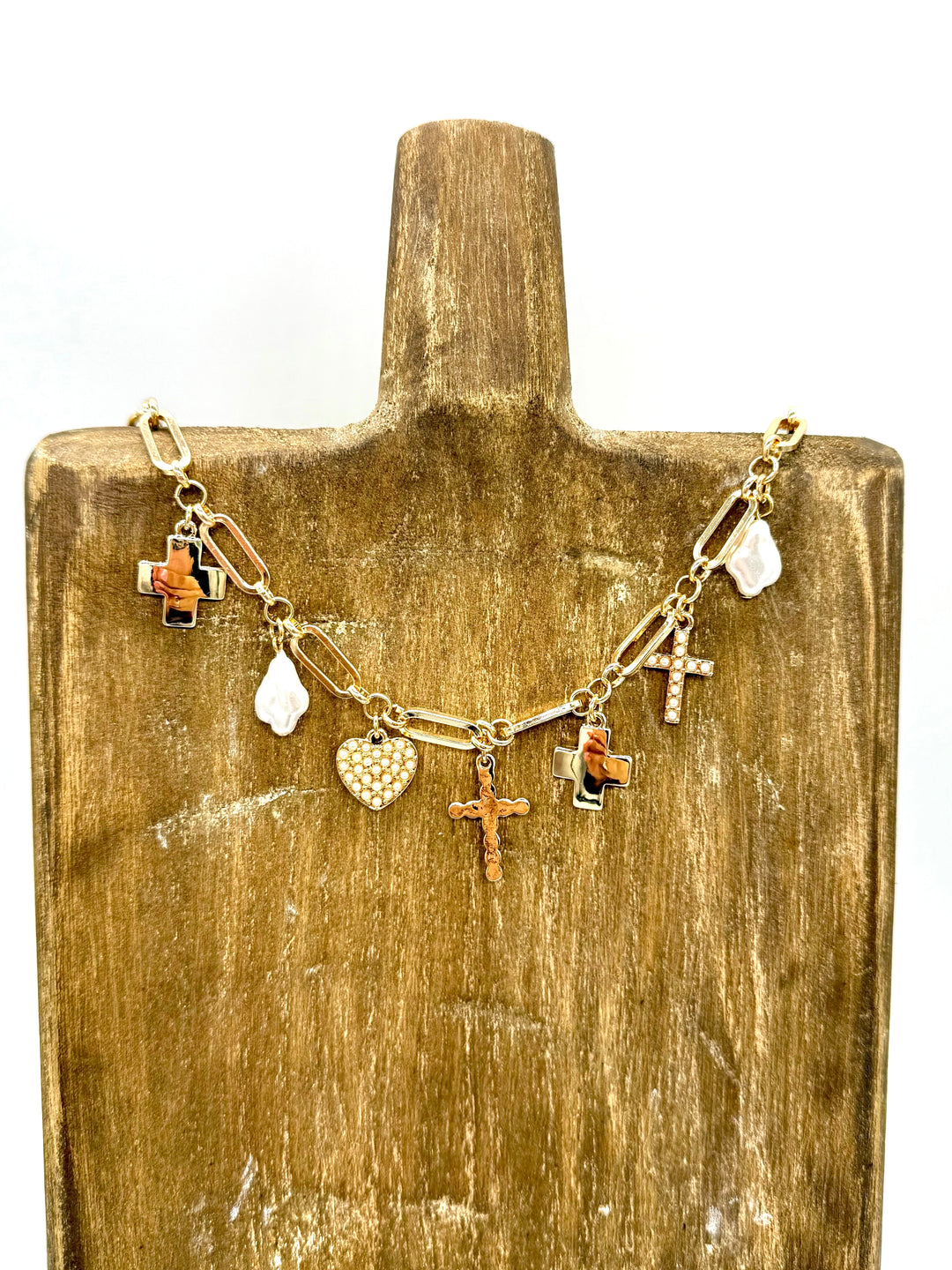 Abigail Pearl & Cross Charm Necklace