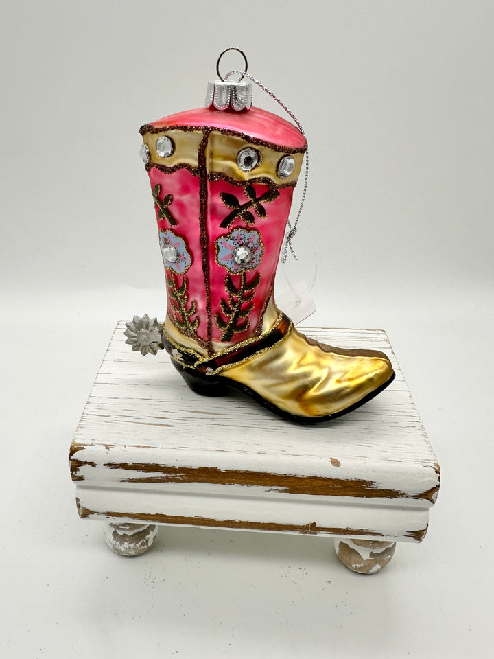 Cowboy Boot Glass Ornament