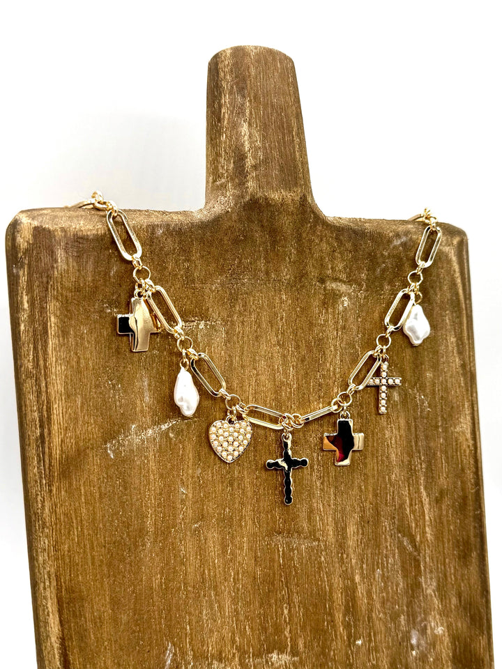 Abigail Pearl & Cross Charm Necklace