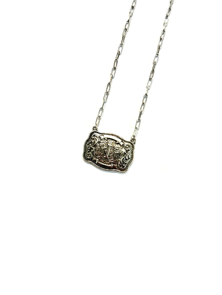 Western Belt Buckle Initial Necklace