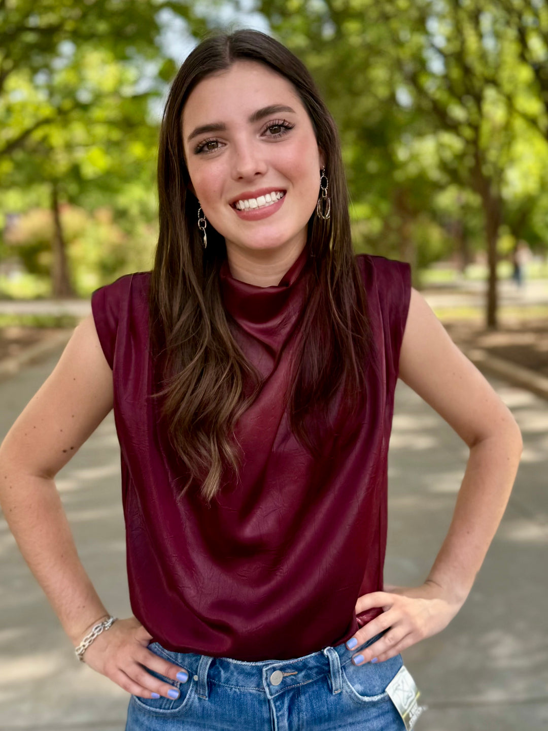 Maroon Draped Cowl Neck Top