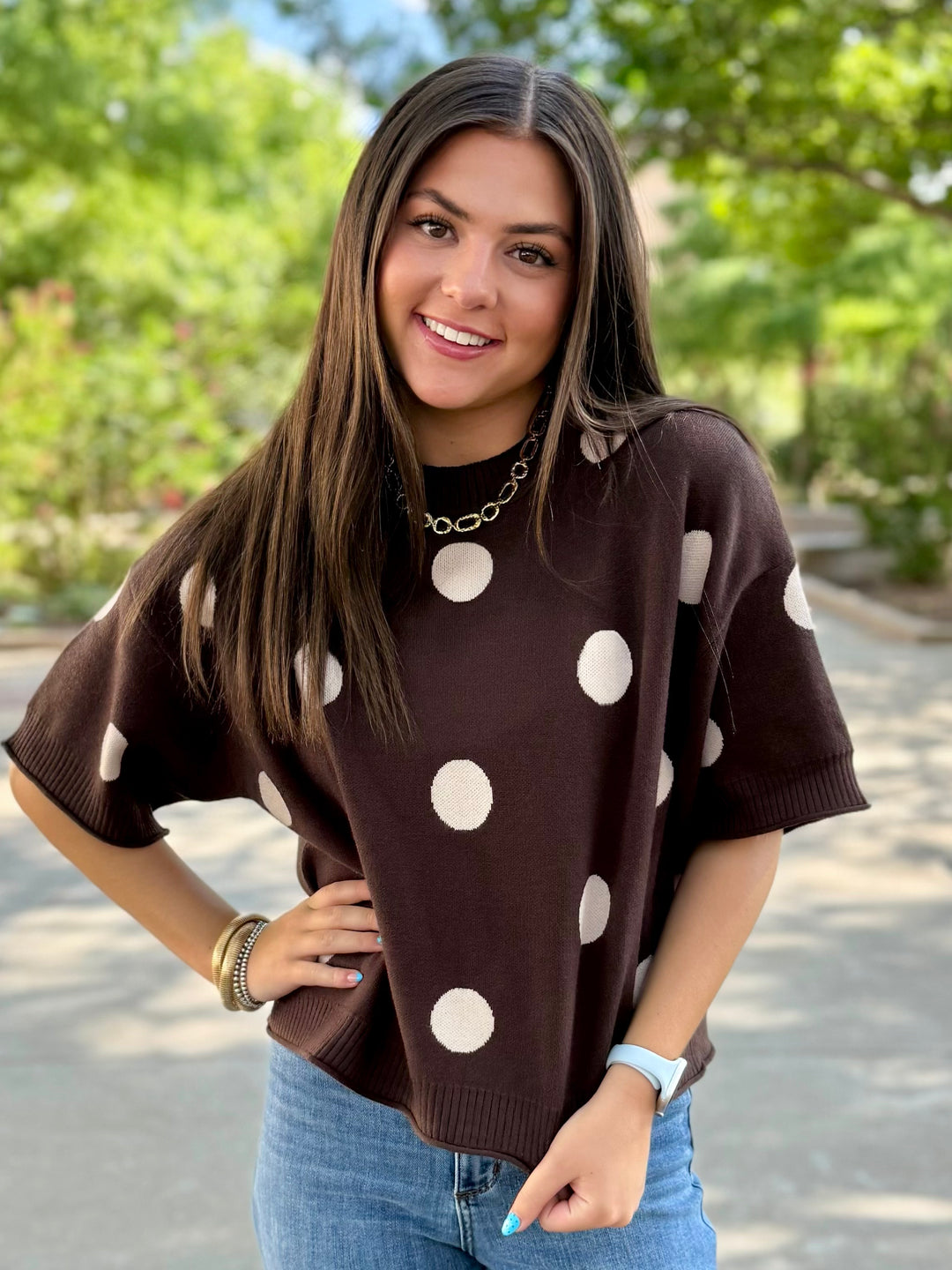 Classic Polka Dot Brown Sweater