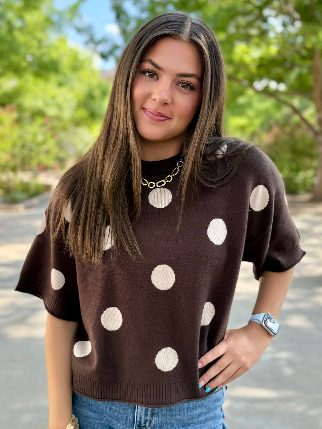 Classic Polka Dot Brown Sweater