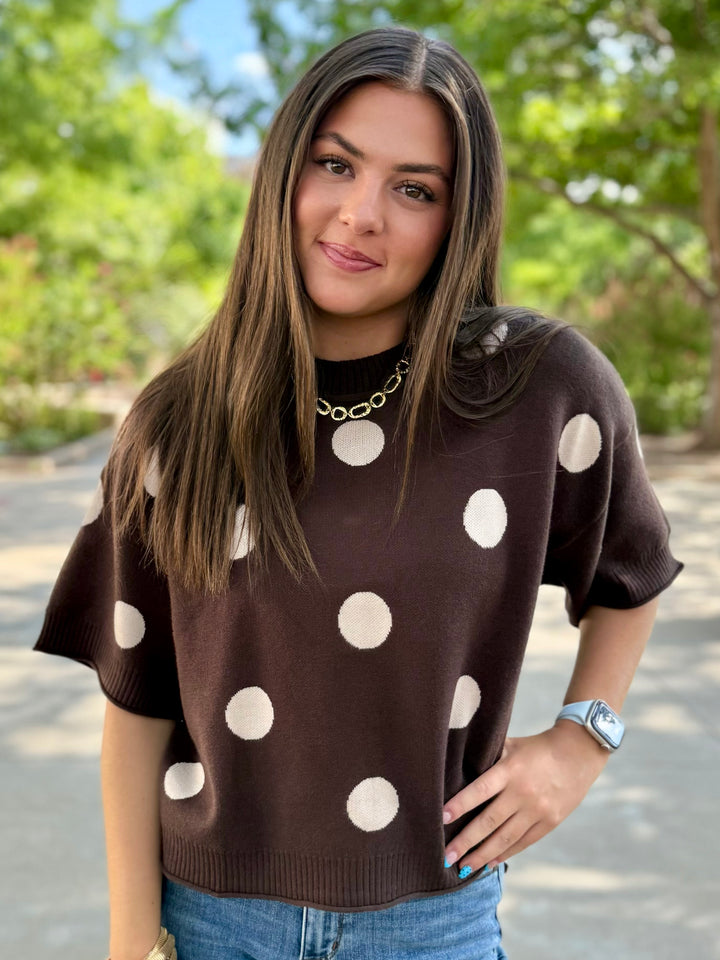Classic Polka Dot Brown Sweater