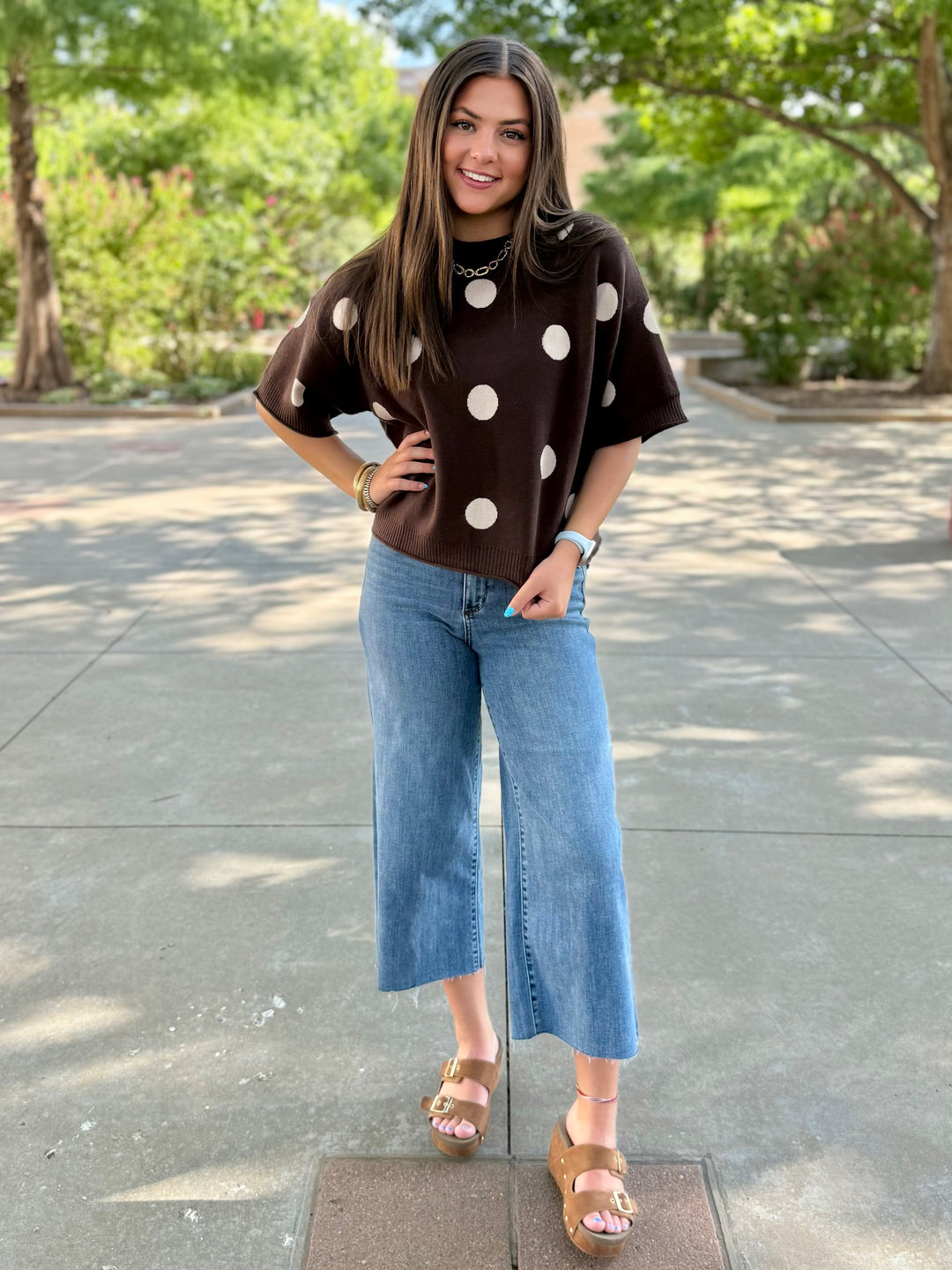 Classic Polka Dot Brown Sweater
