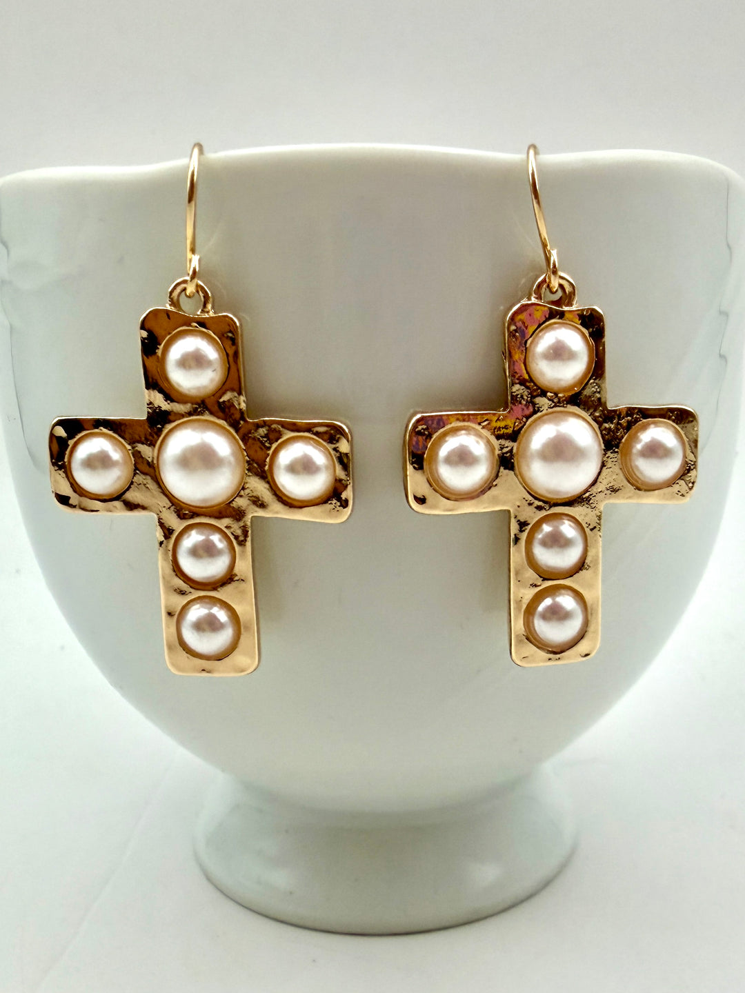 Pearl Cross Earrings