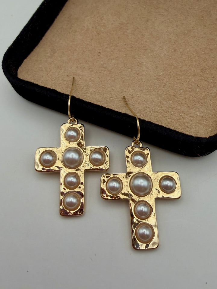 Pearl Cross Earrings