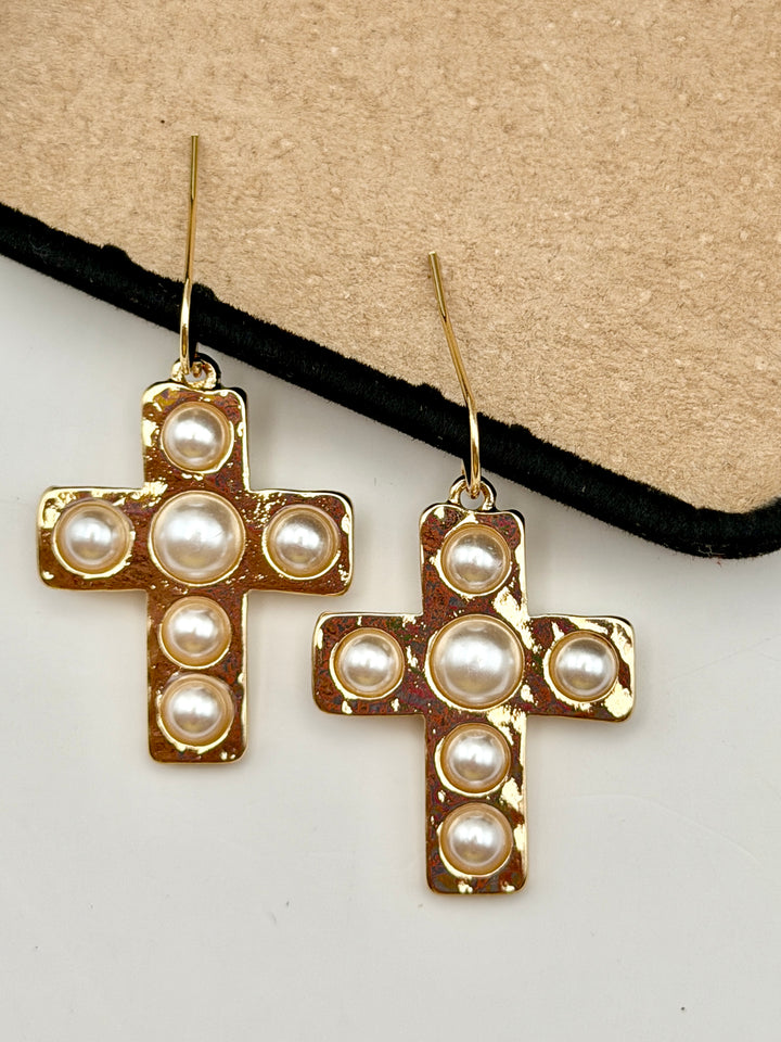 Pearl Cross Earrings