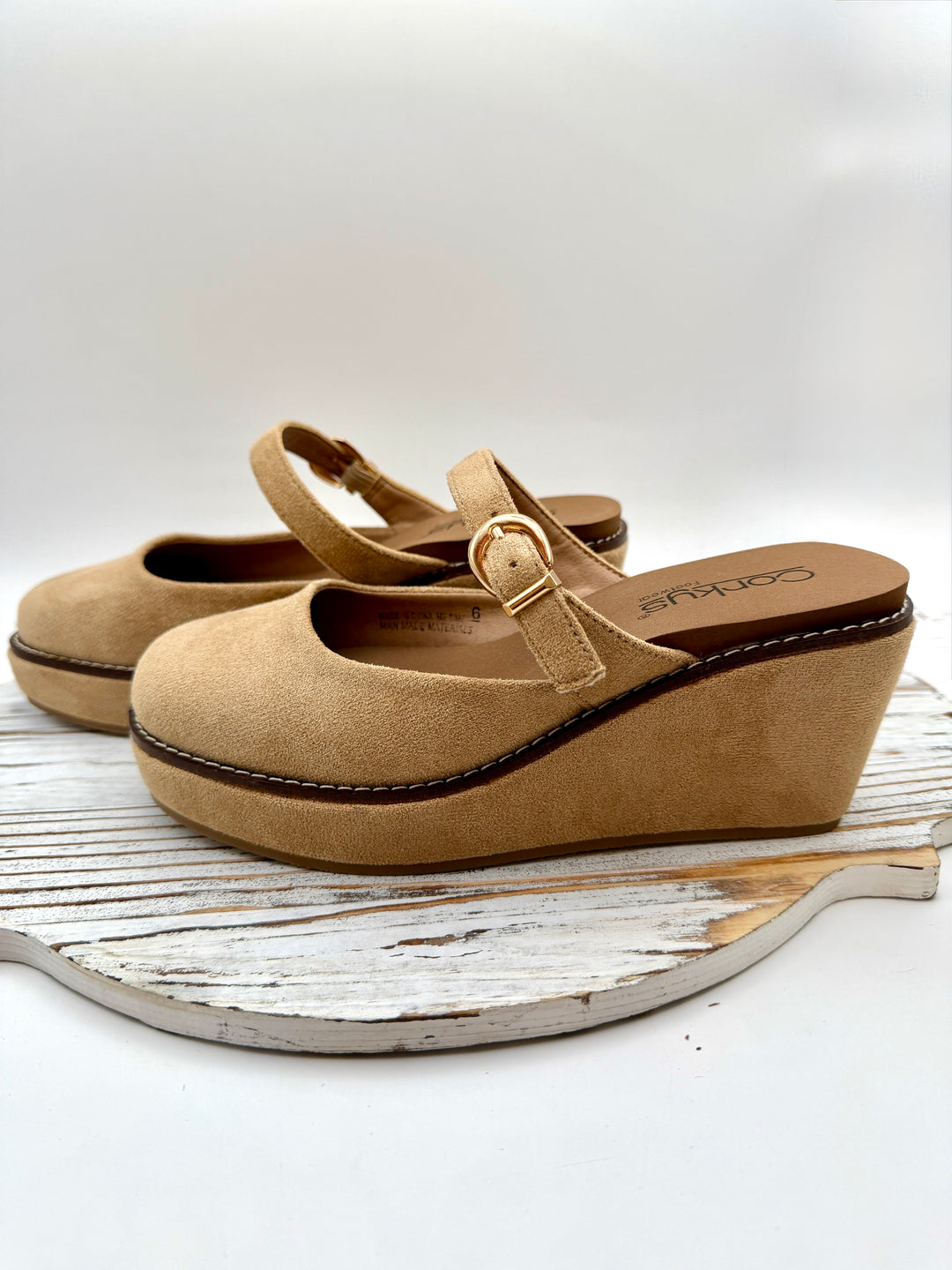 Me Time Camel Faux Suede Wedge By Corkys