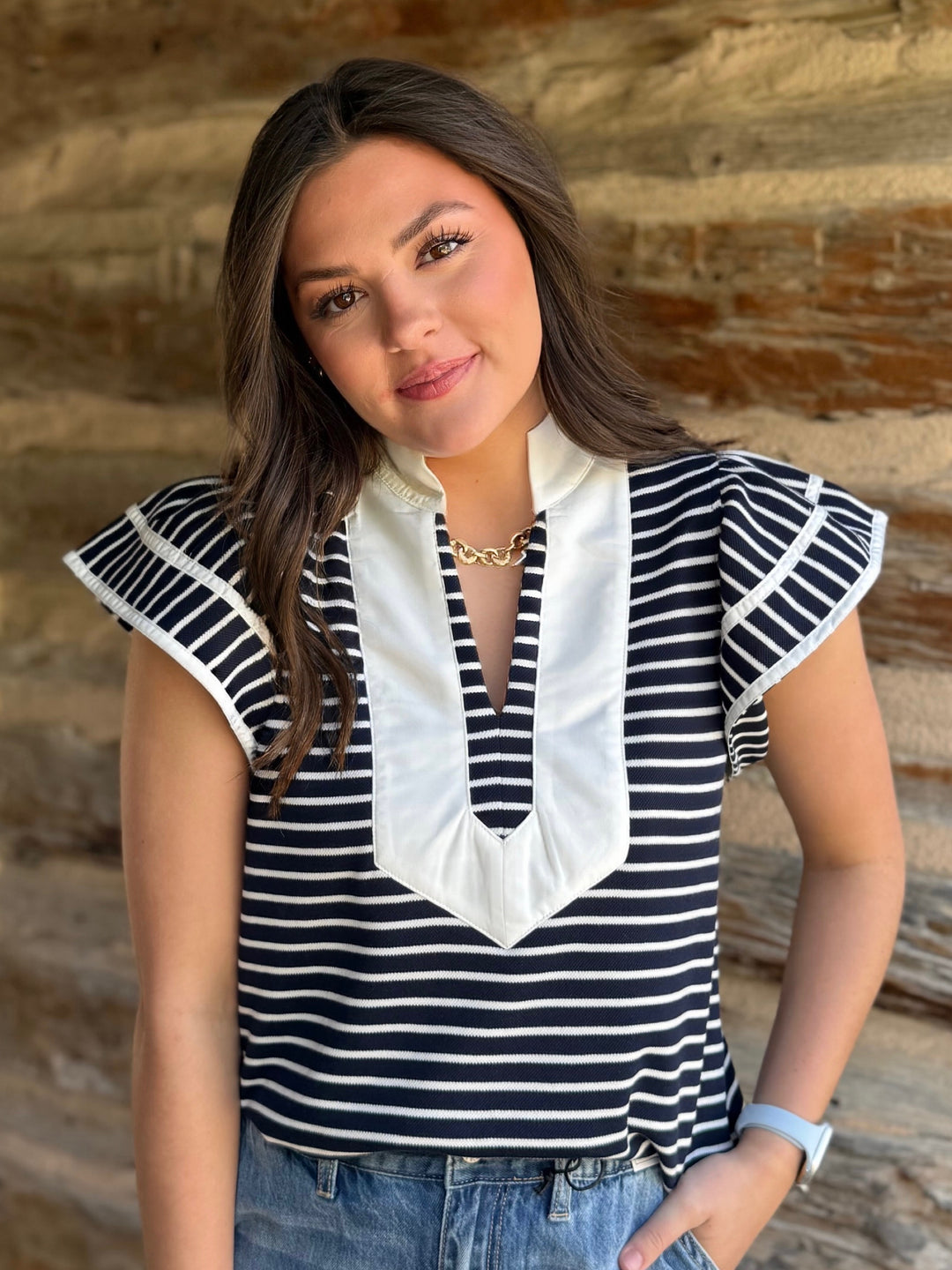 All the Right Stripes Navy Top