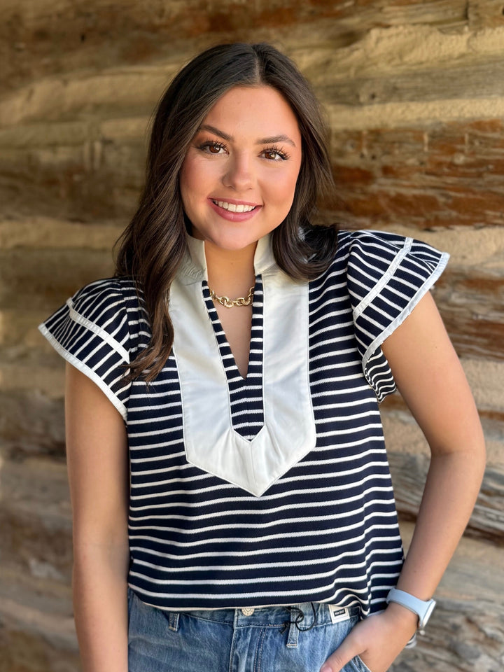 All the Right Stripes Navy Top
