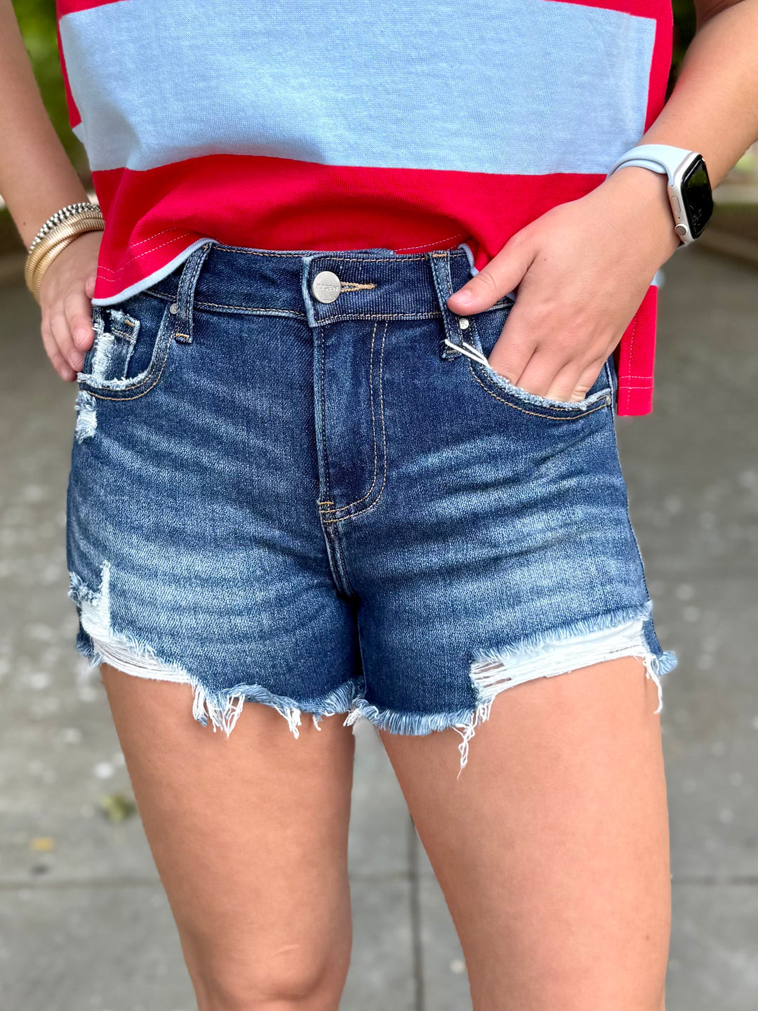 Freya Mid Rise Distressed Shorts by Risen