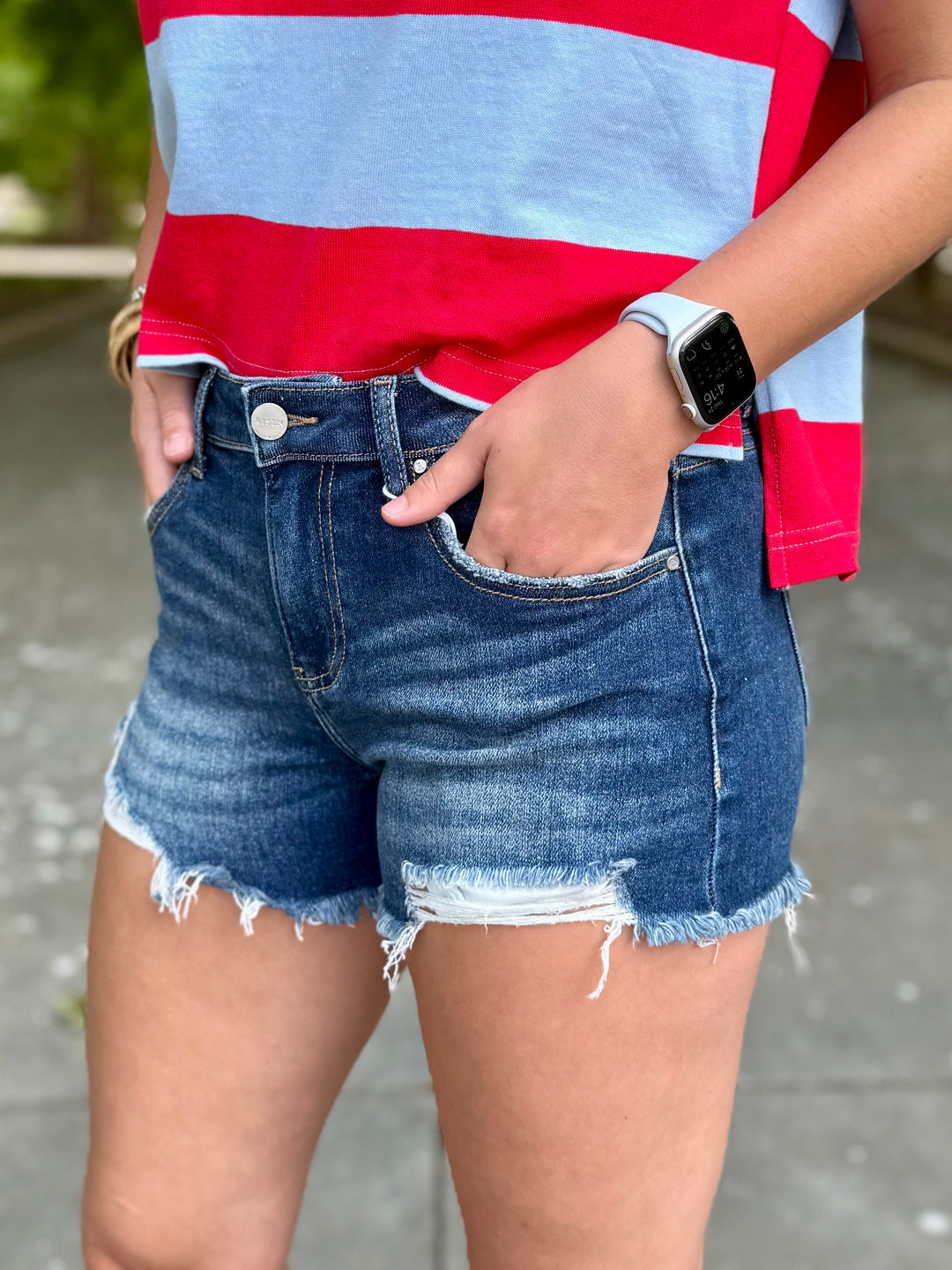 Freya Mid Rise Distressed Shorts by Risen