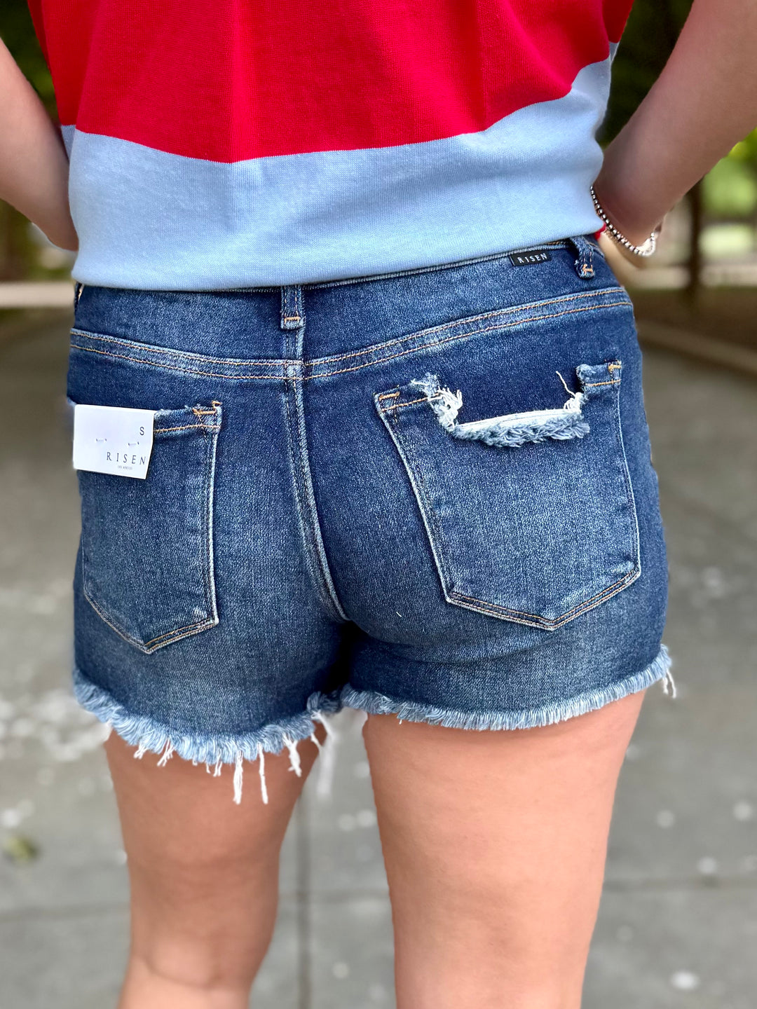 Freya Mid Rise Distressed Shorts by Risen
