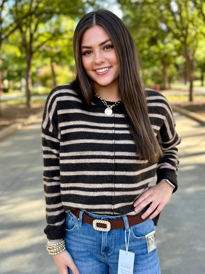Seems Like Latte Brown Striped Sweater